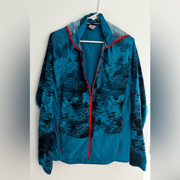 Nike Blue Rain Jacket with Neon Orange Zipper - Picture 3 of 5